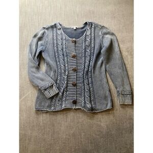 PBJ Blues Womens XL Blue Acid Wash Cable Knit Button Front Cardigan Sweater